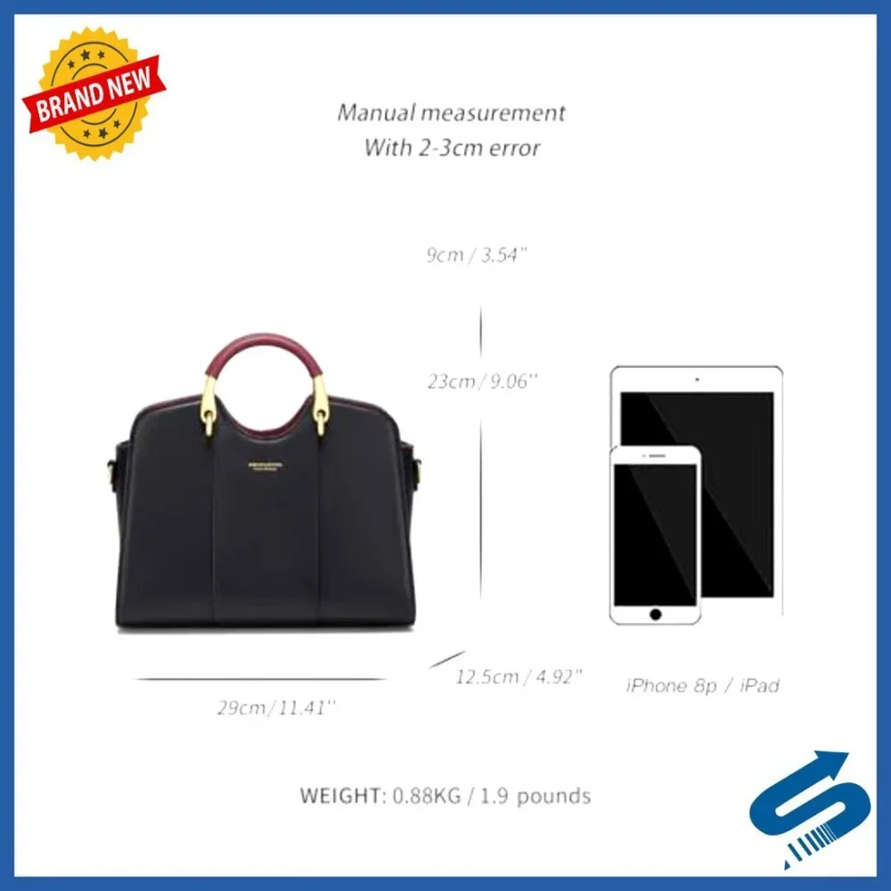 Genuine Leather Satchel Shoulder Bag Tote with Adjustable Strap